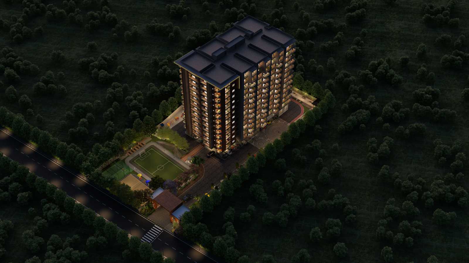 Trendsquares_Synergy_HSR_Layout_Aerial Night_Revised